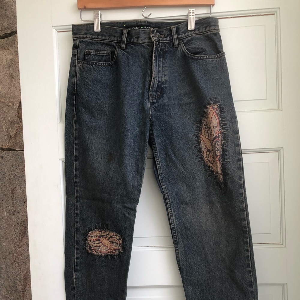 DKNY patch jeans.